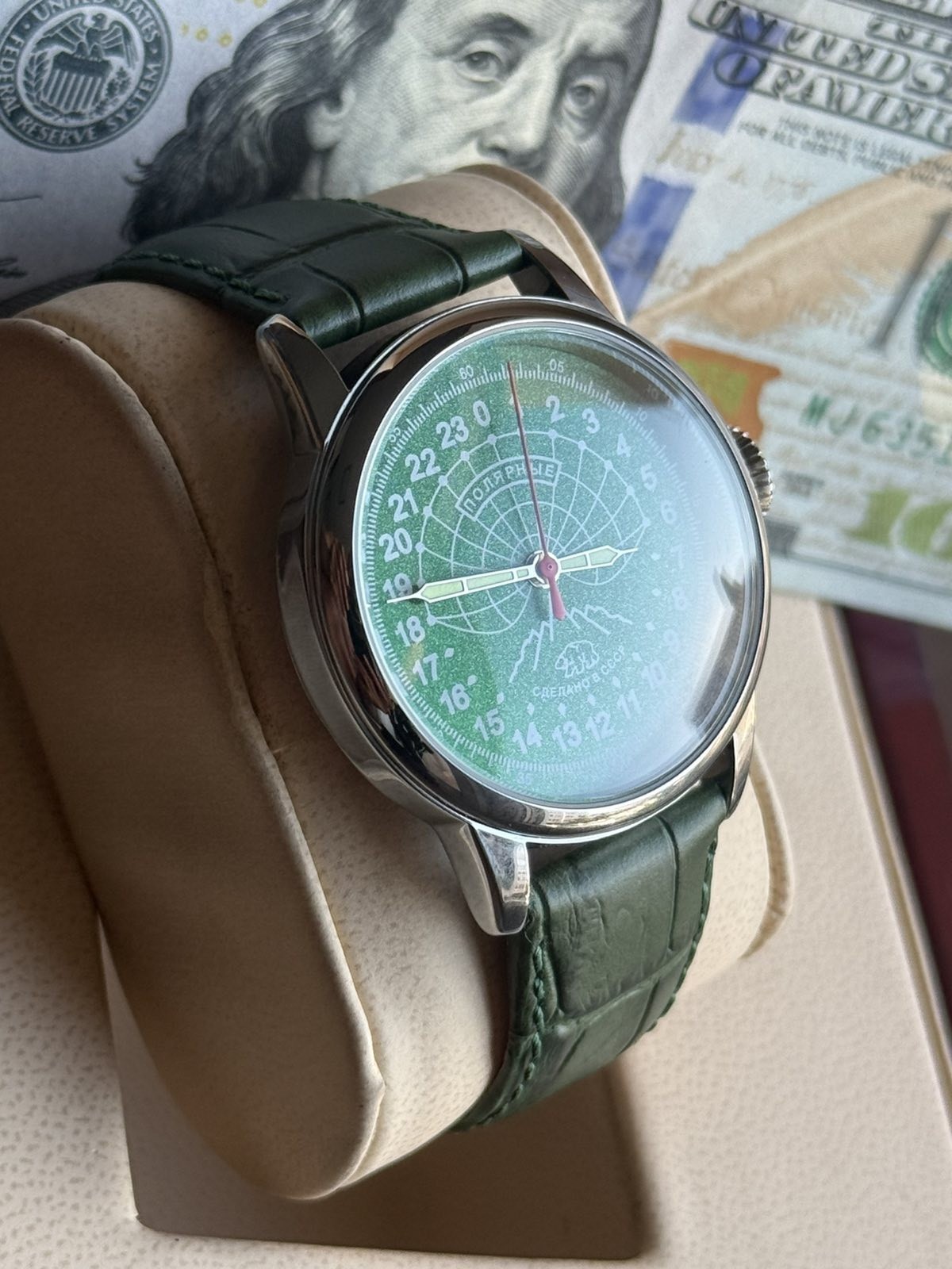 Watch 24h Mechanical Raketa Wrist Men Soviet USSR Polar Day Russian Rare Green
