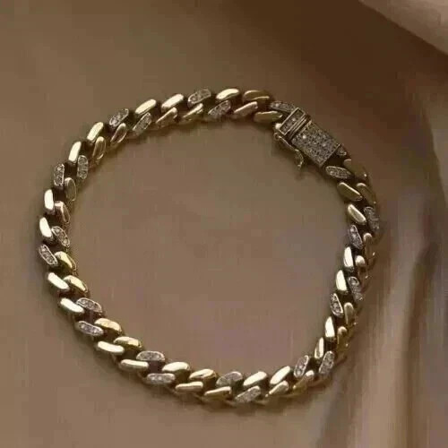 5Ct Round Cut Lab Created Diamond Women’s Cuban Bracelet 14K Yellow Gold Plated