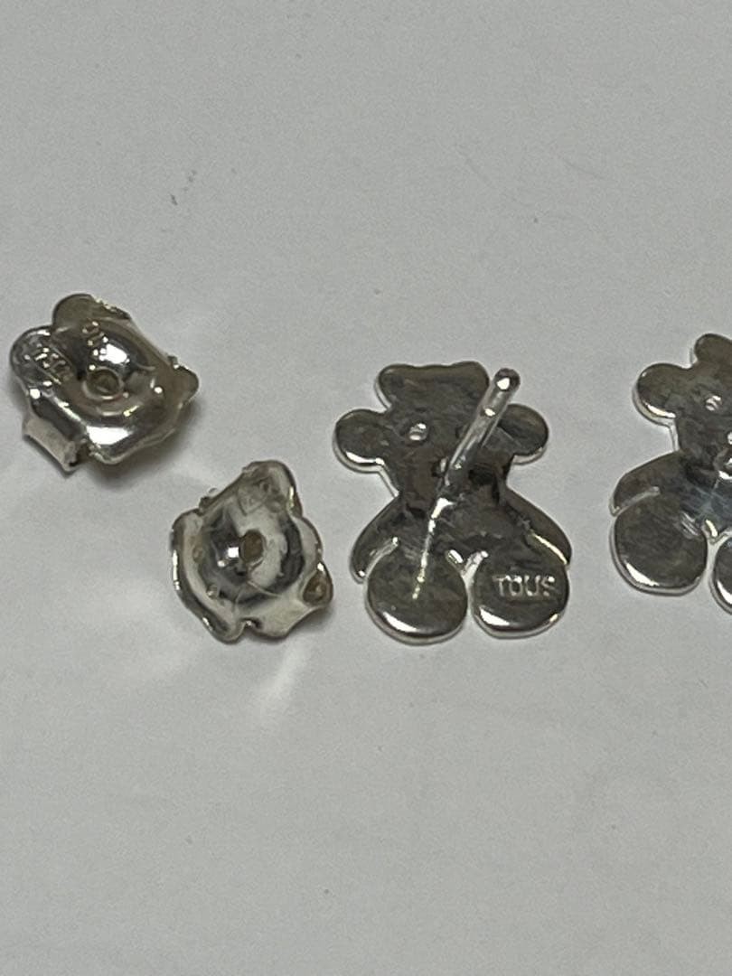 TOUS 925 Sterling Silver Bow Bear Stud Earrings Japan Cute Jewelry Marked