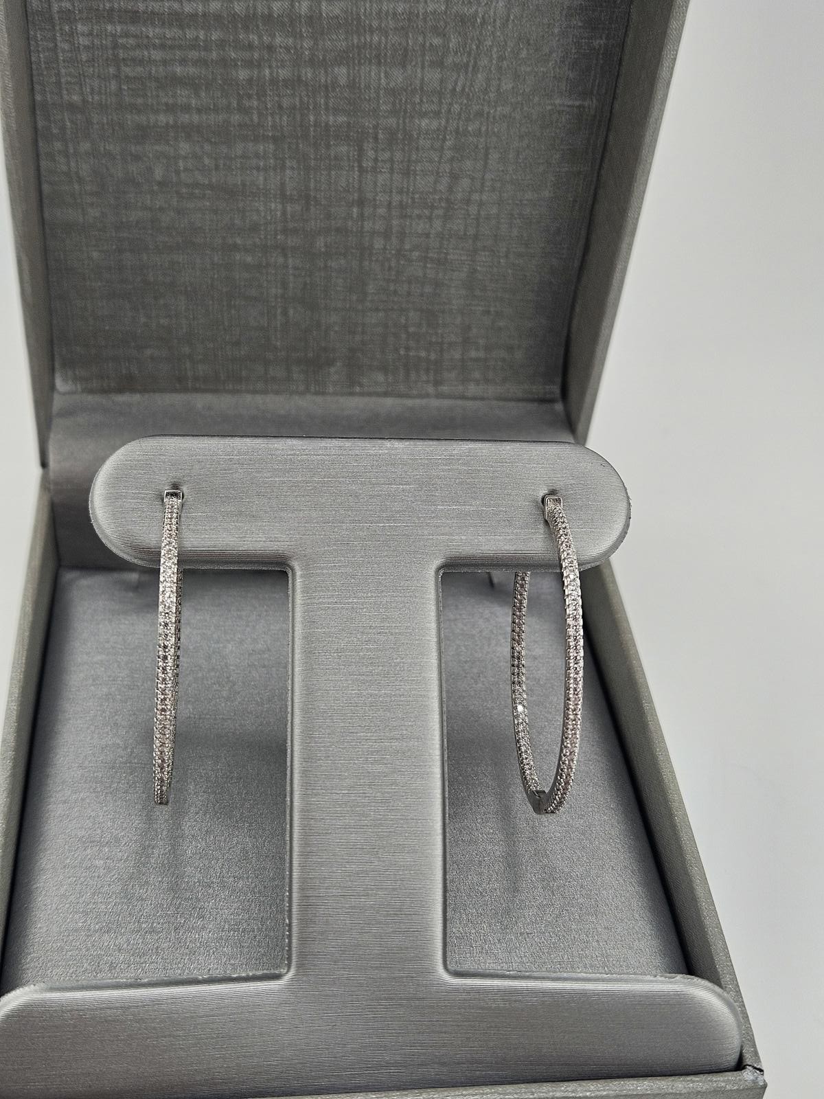 1.54in 2mm wide Sterling Silver Moissanite Hoop Earrin