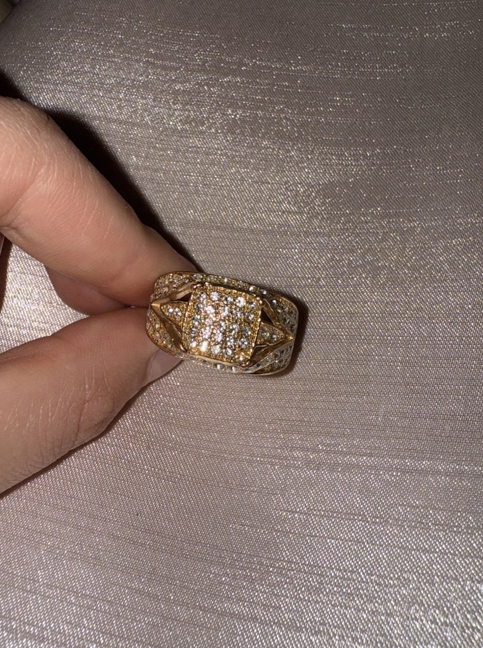 925 Sterling Silver Gold Tone Pavé Clear Square Zircon Cocktail Ring Size 9