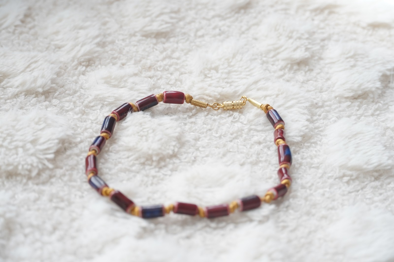 Burnt Red Glass Tube Beaded Cord 11″ Necklace For Cats or Small Dogs