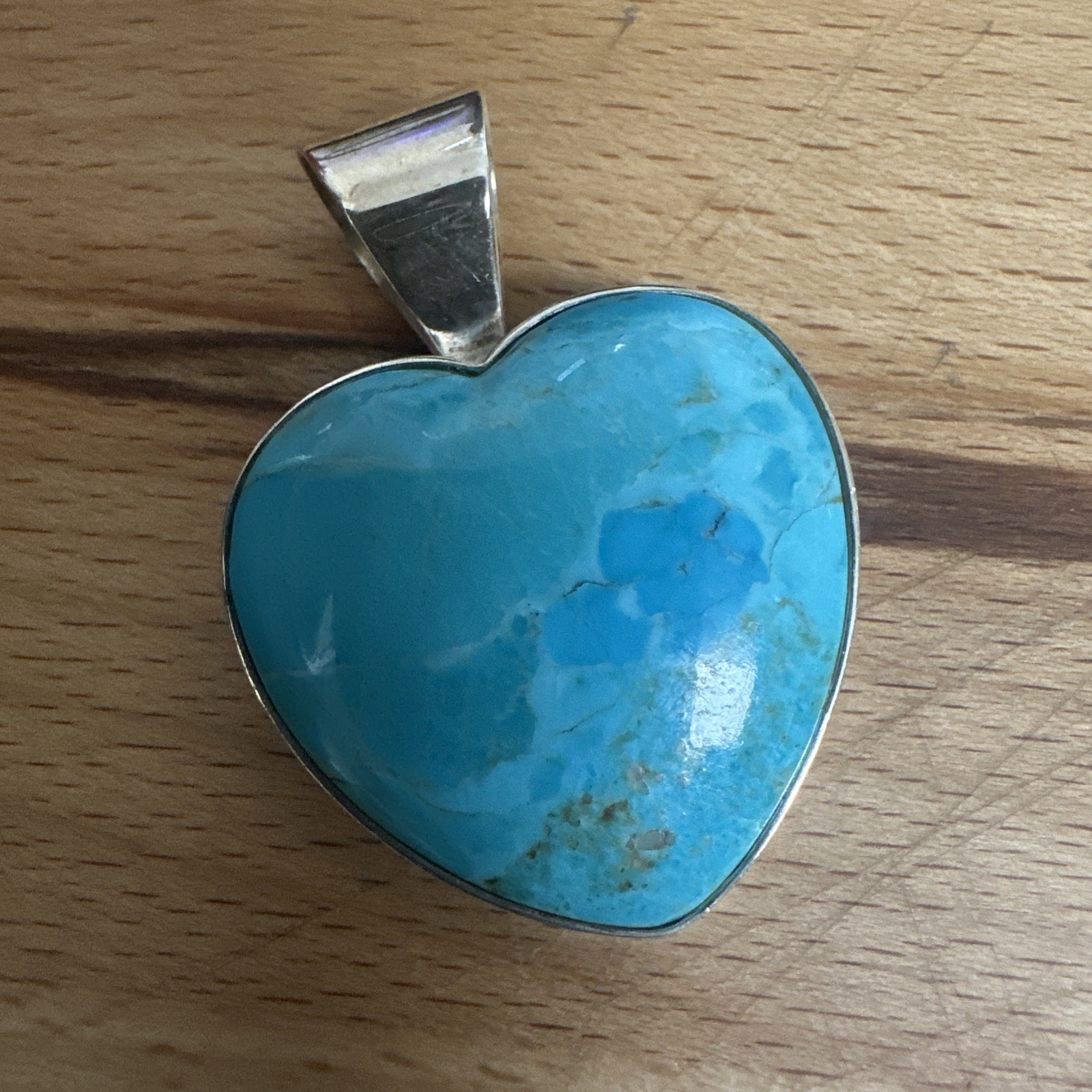 Jay King DTR Sterling Silver / 925 Turquoise Large Heart Pendant 2 1/8 in. Long