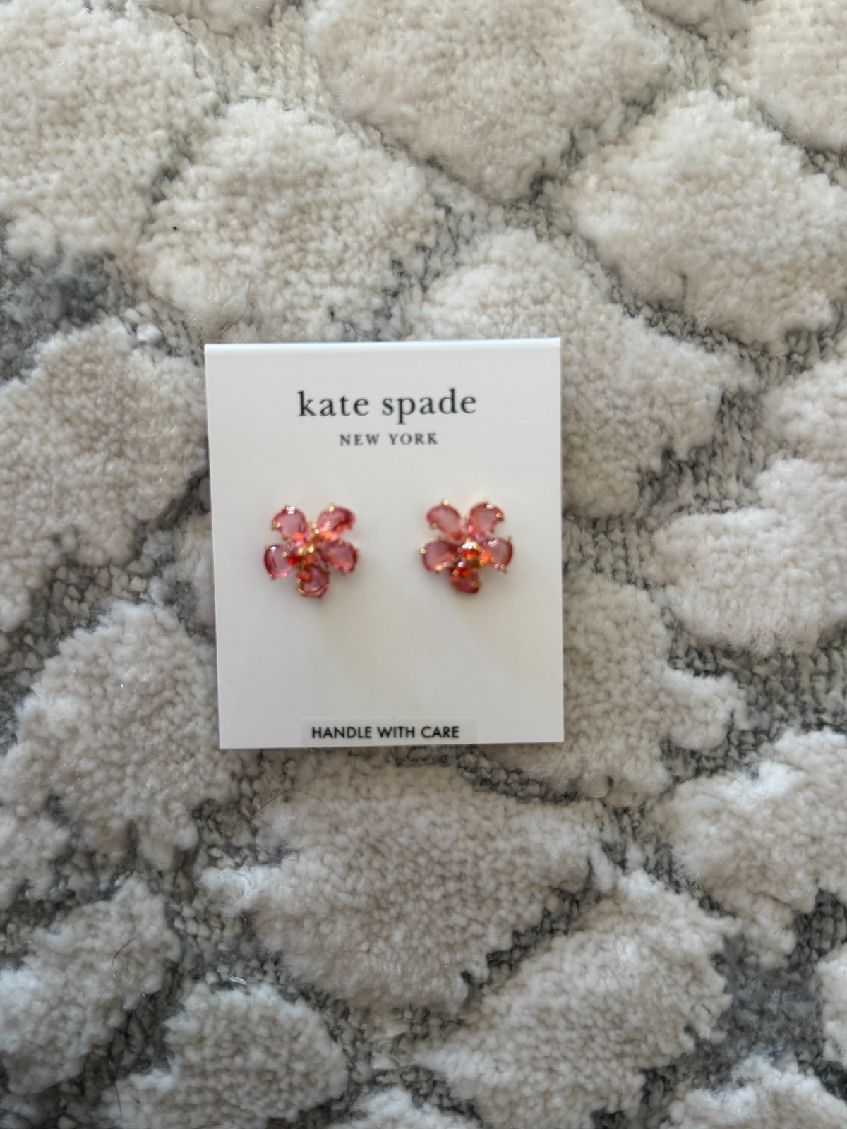 NWT Kate Spade Paradise Flower Stud Earrings Pink Gold Tone Floral Crystal