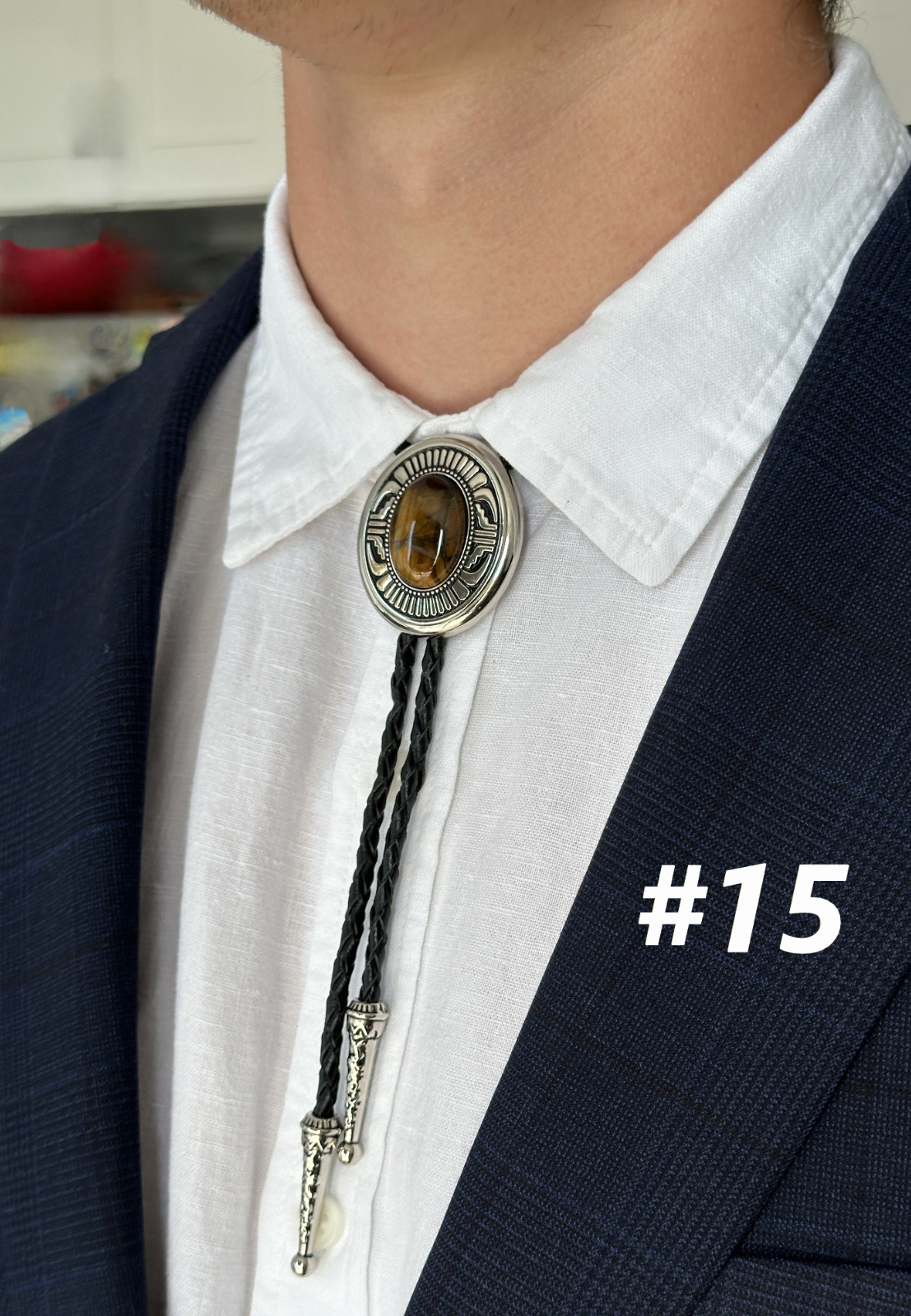 Bolo Tie Mens Wedding Necklace 38″ Leather Rope Western Cowboy Style
