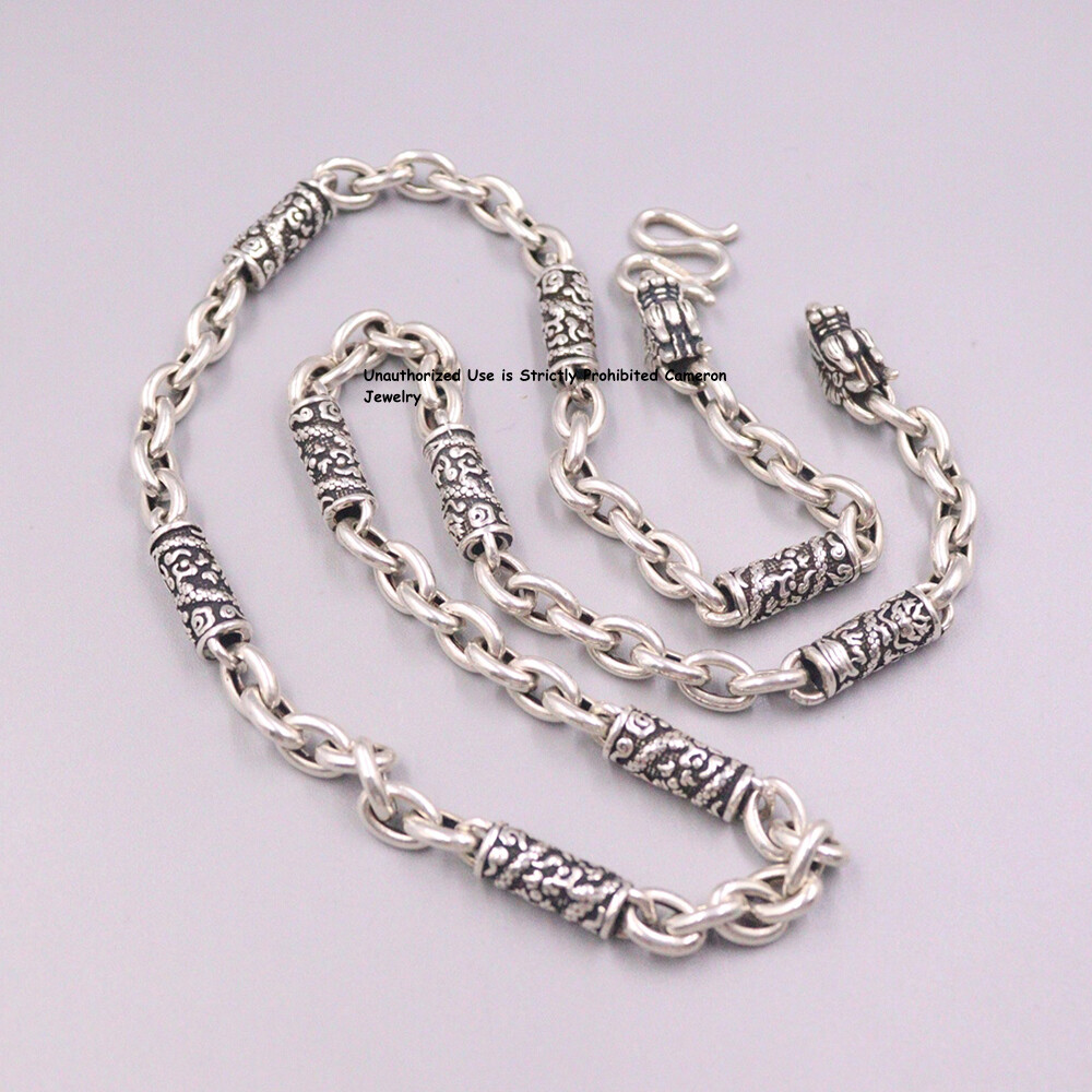 Pure S925 Sterling Silver Chain 6.5mm Dragon O Tube Link Necklace 57-58g 25.6in