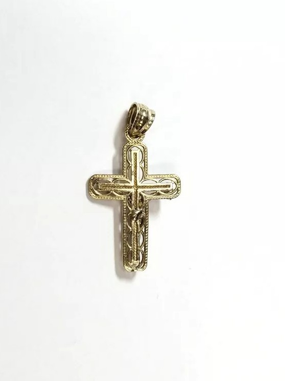 Small 14k Yellow and White Gold Cross Crucifix Pendant