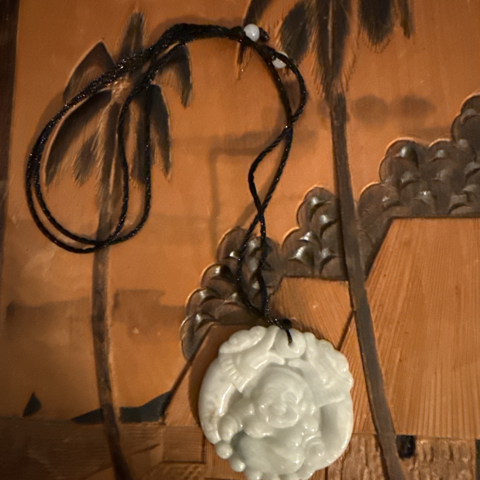 Elegant Jadeite Happy Buddha Amulet Pendant Necklace – 2”Wide