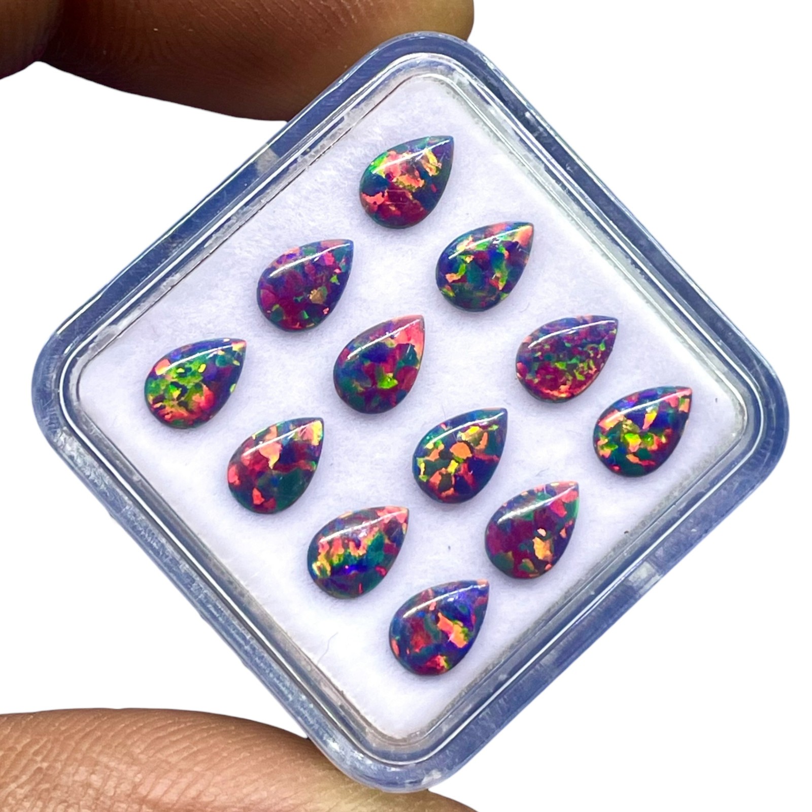 9 Pcs Australian Black Opal 6x4mm Pear AAA Quality Lab Created Gemstones Lot