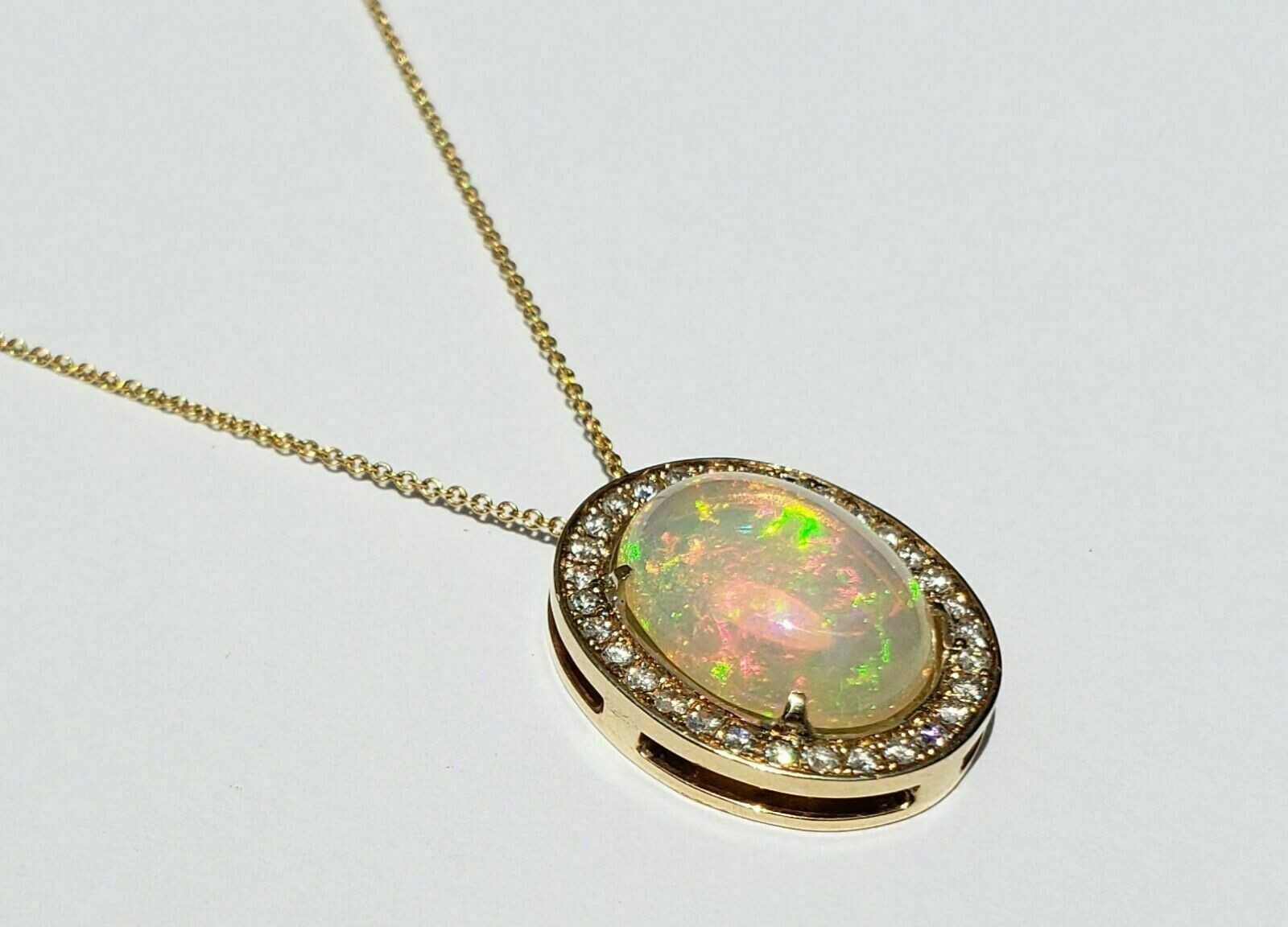 Delicate 3.20Ct Oval Cut Fire Opal Halo Pendant Necklace 14K Yellow Gold Finish.