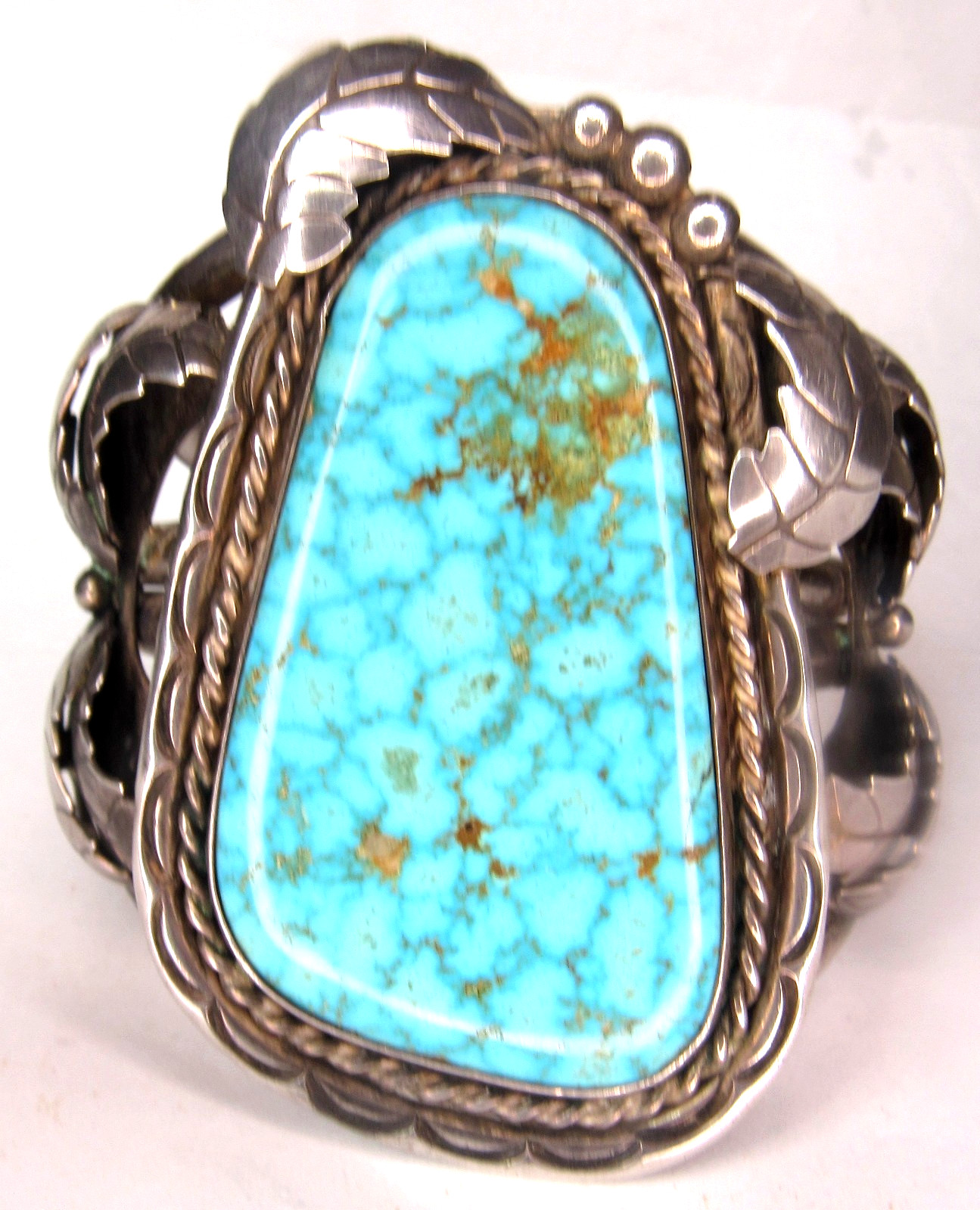 HUGE Navajo 133 GRAM B Shash NUMBER 8 Turquoise Sterling Bracelet CUFF Nat. AMER
