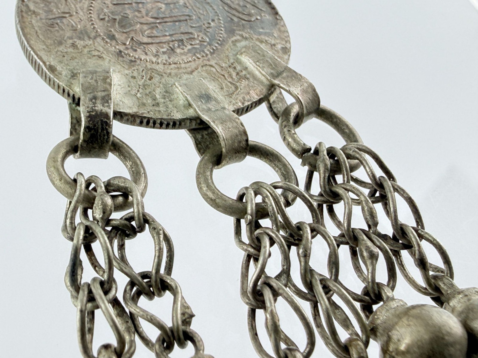 Vintage 1 Riyal Silver Coin with 6 Bell Tassels Pendant from Saudi Arabia 20g