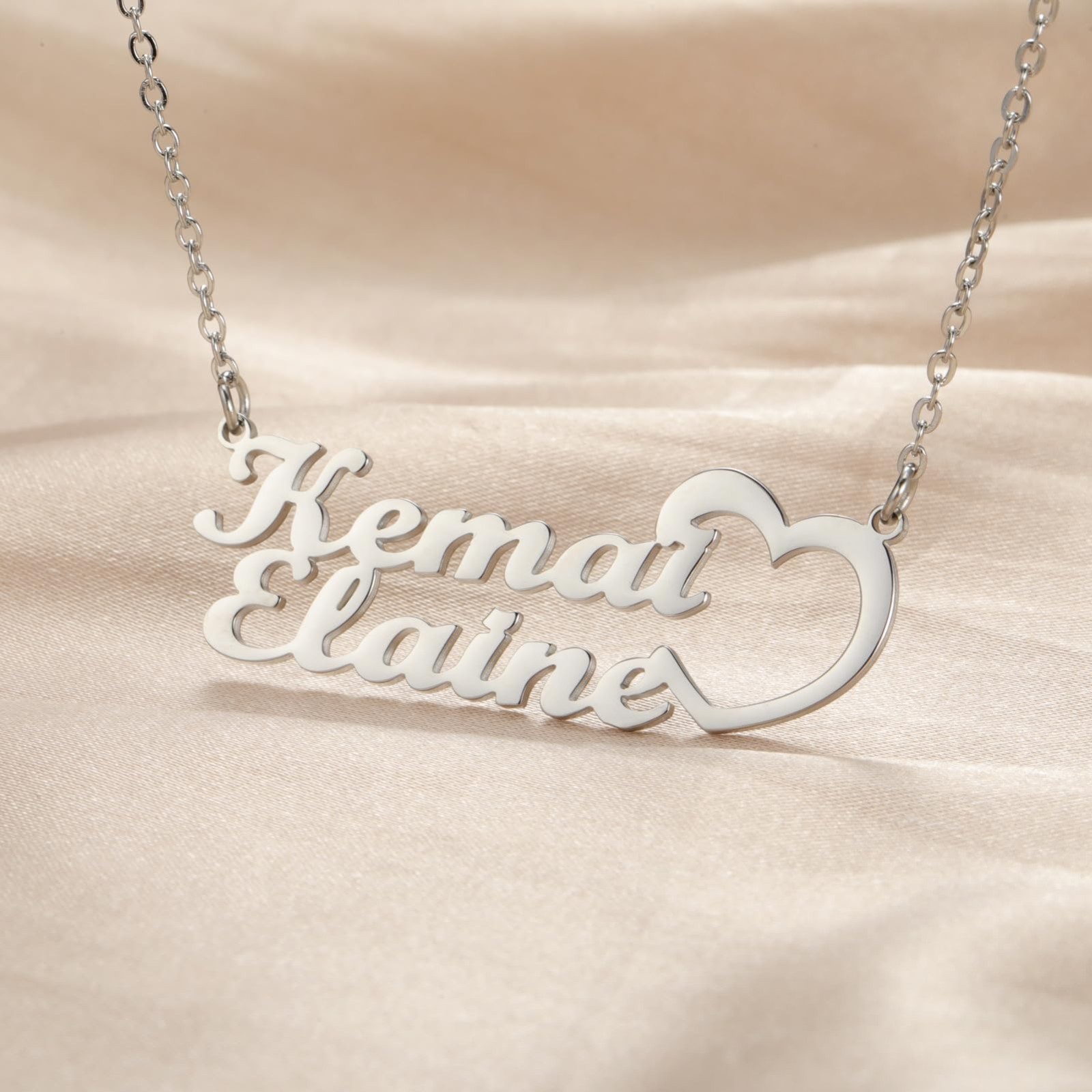 Custom Name Necklaces Personalized for Women 2 Customized Names with Heart Gifts