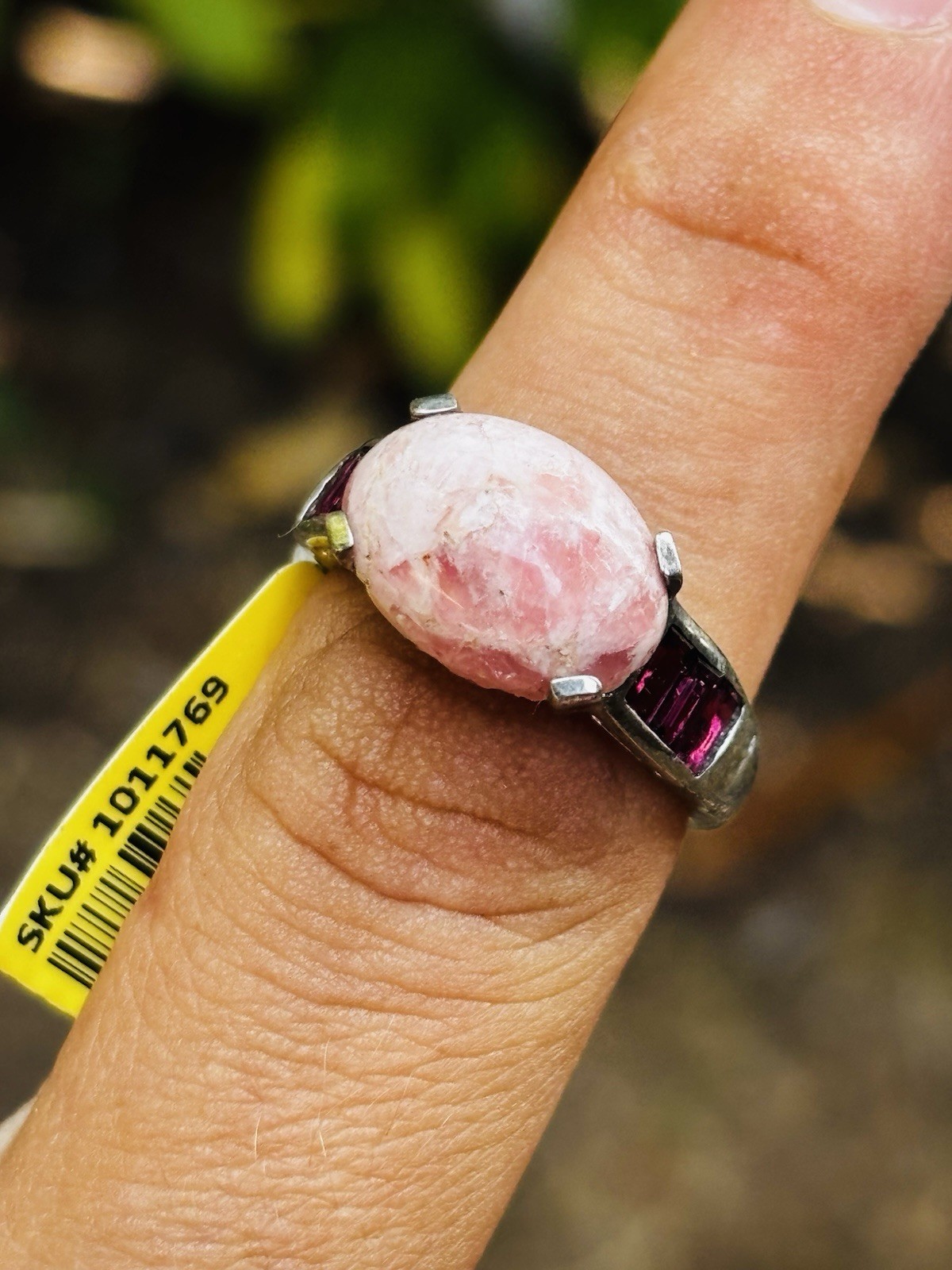TJC silver,rhodocrosite and rhodolite granets ring UK size Q new with tag