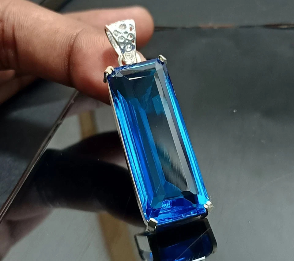 74.10 Ct Certified Natural Blue Topaz 925 Solid Silver Pendant Loose Gemstone