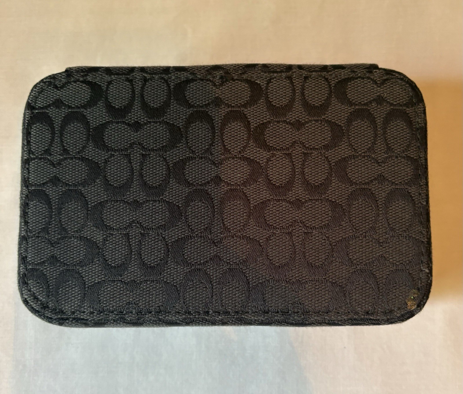 Authentic COACH Signature Monogram Travel Zip Around Jewelry Case BLACK