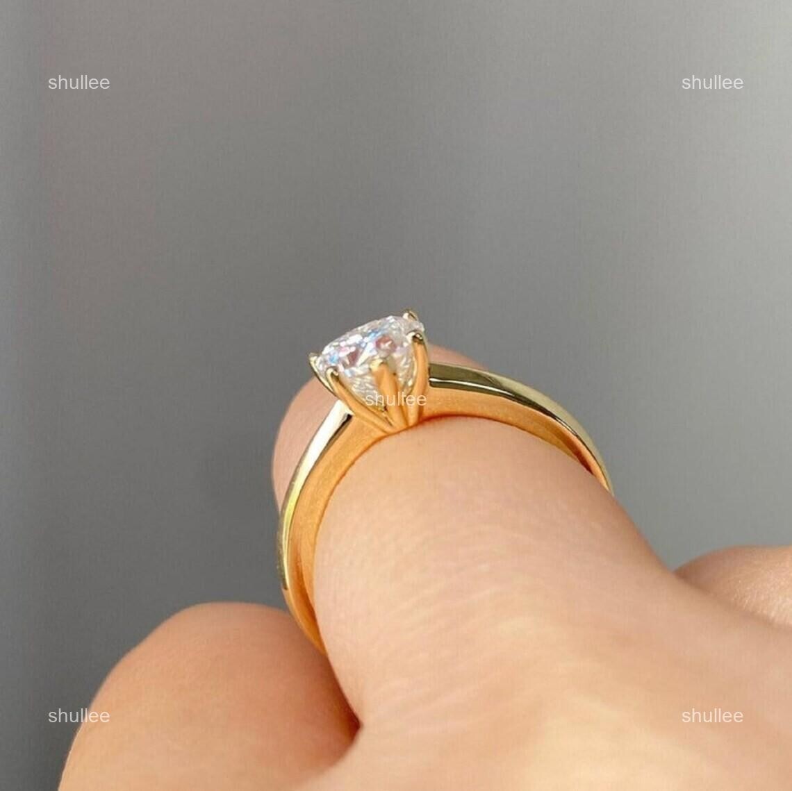 Brilliant Cut Lab Grown Diamond Solitaire New Ring Jewelry 18K Solid Yellow Gold