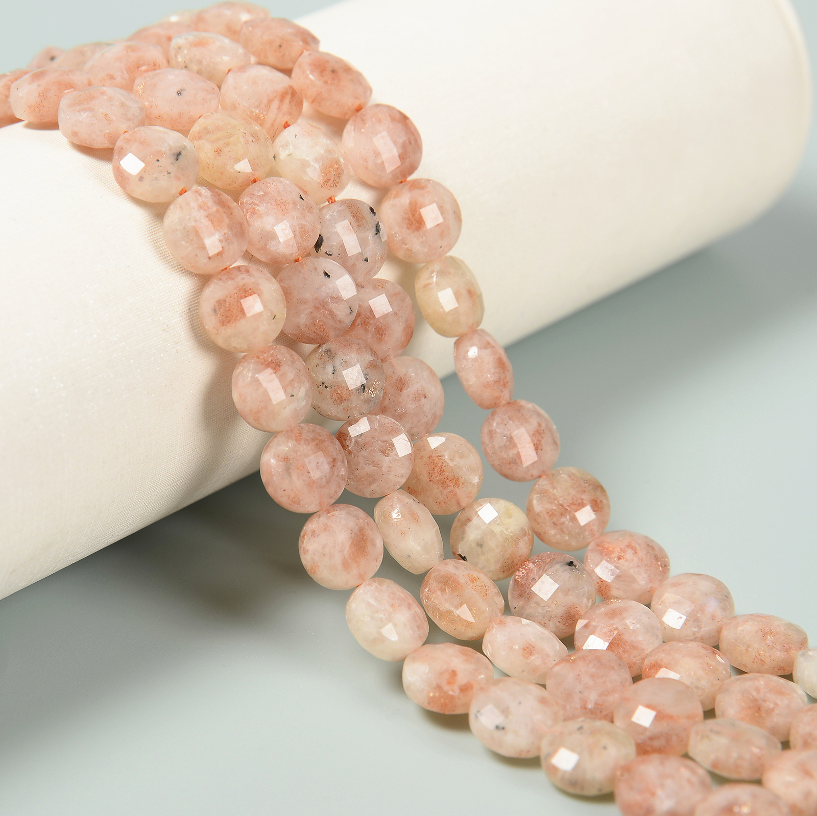 Natural Sunstone Faceted Coin Beads Size 10mm 15.5” Strand