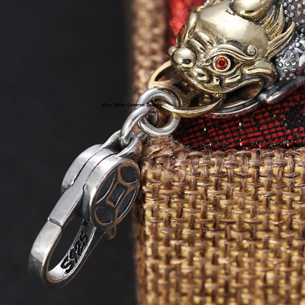 Solid 925 Sterling Silver Chain Men 15mm Two Tone Pixiu Link Bracelet 7.9+1.2″L