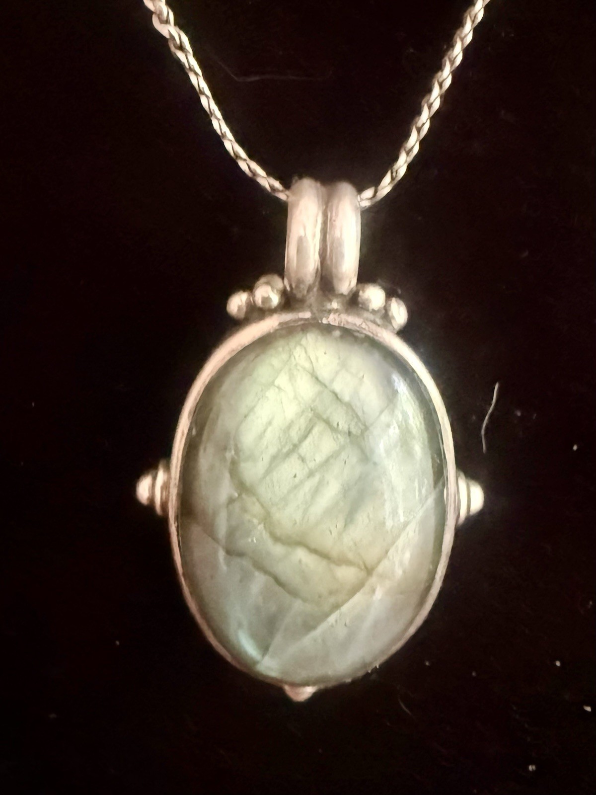 Woven Sterling Silver 20 Inch Necklace W/ Labradorite Pendant (John Hardy Style)