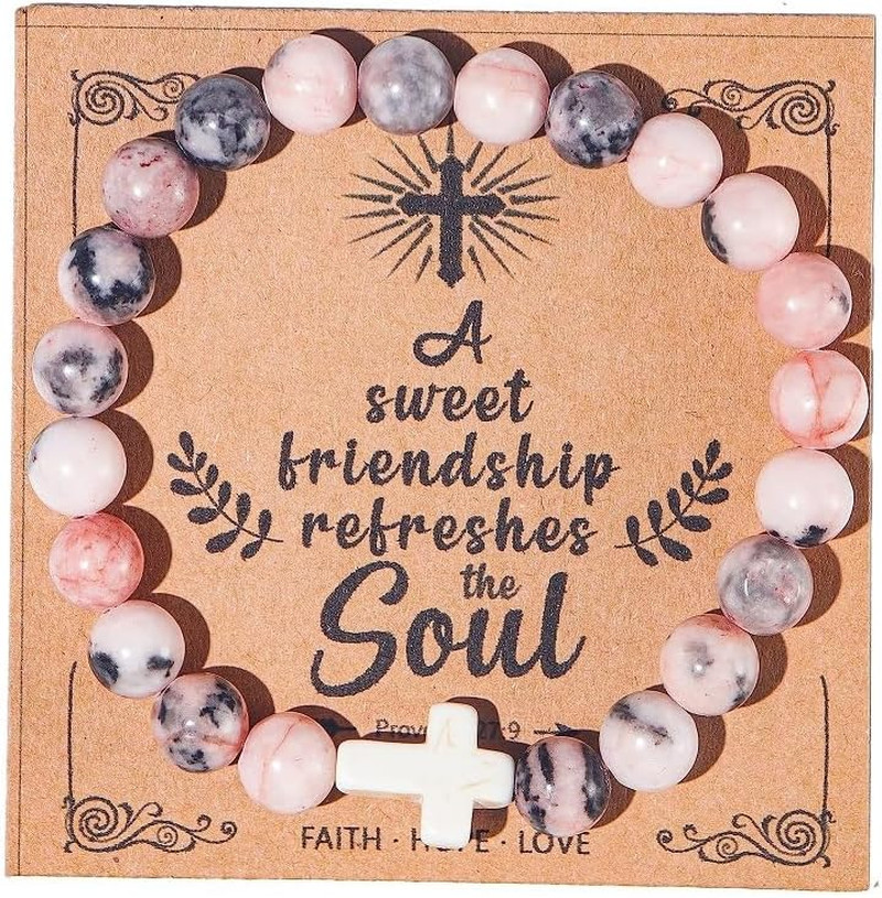 Christian Gifts for Women, Men Cross Beads Stretch Bracelet Catholic Religious J