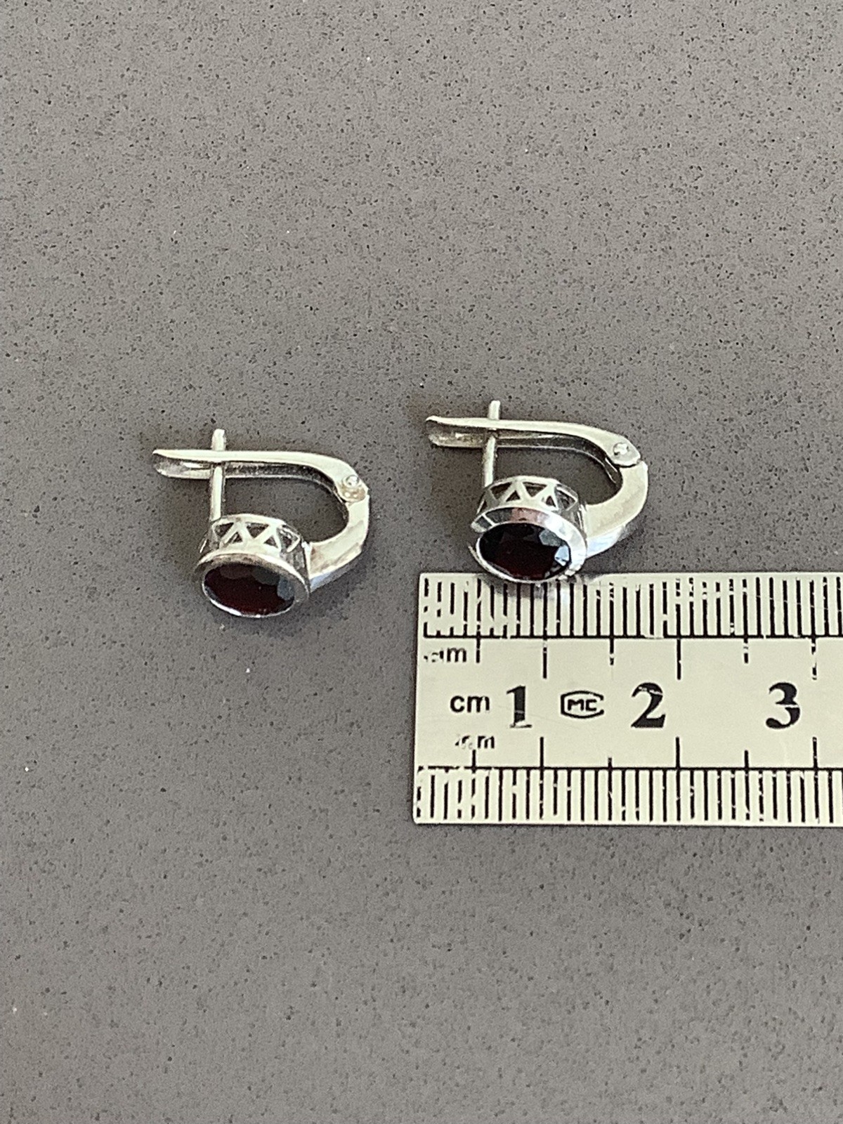 New Sterling Silver Red garnet dainty Lever Back English Lock Earrings