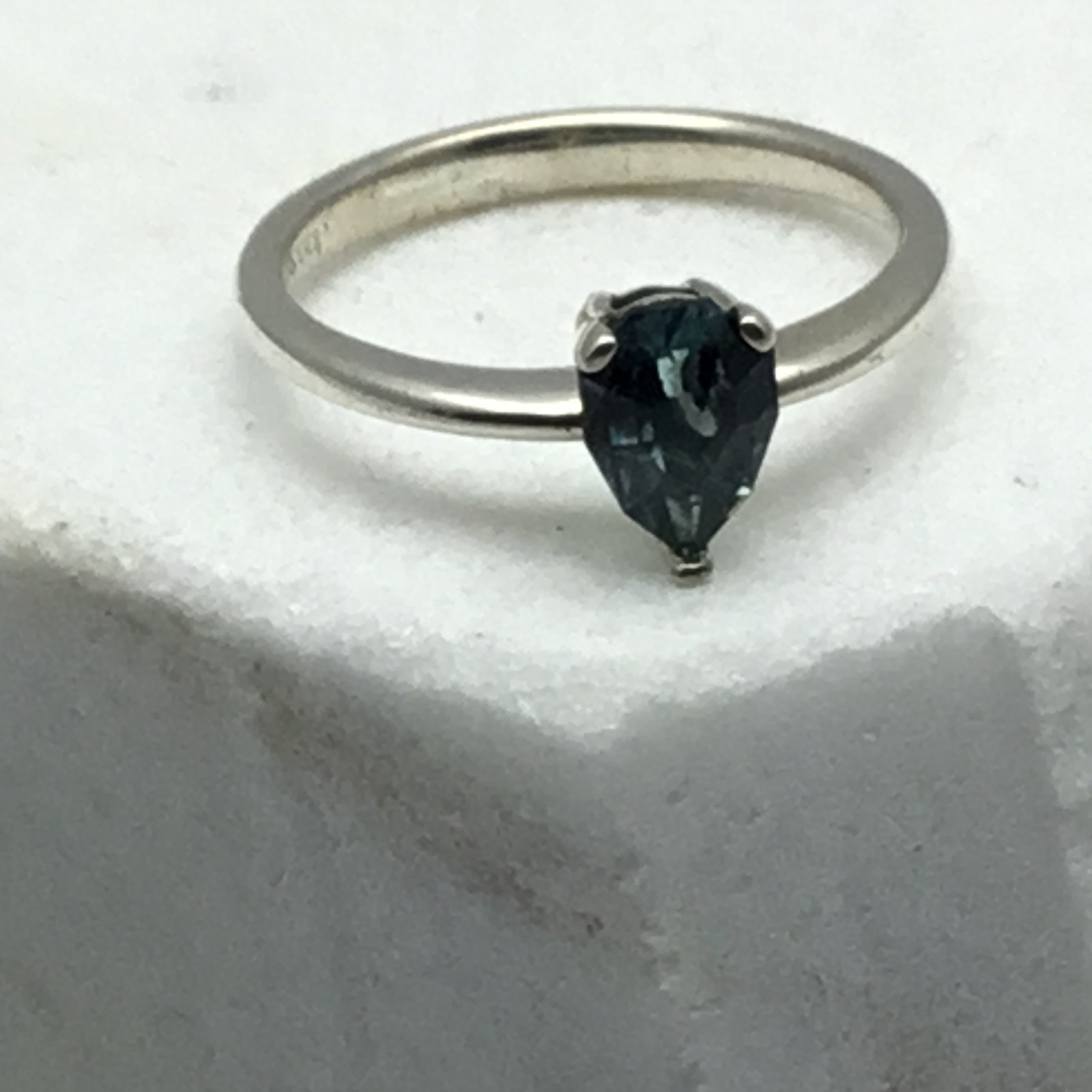 Natural Indicolite Tourmaline Solitaire Ring 925 Sterling Silver 1.78ct Pear 7×5