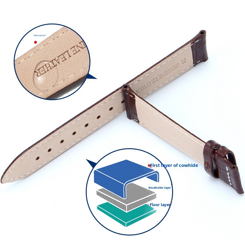 Quality Double Sided Cowhide Genuine Leather Watch Strap Without Buckle 10-24mm