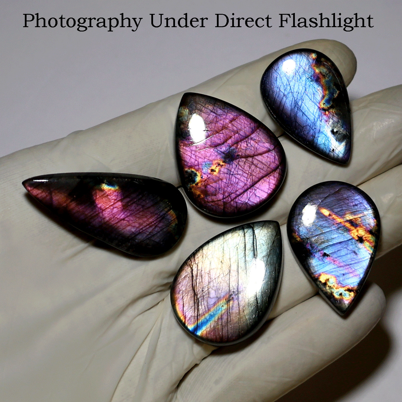 Finland 5 PC Natural Spectrolite Hi-Grade 29mm-38mm Teardrop Cabochon Gemstones