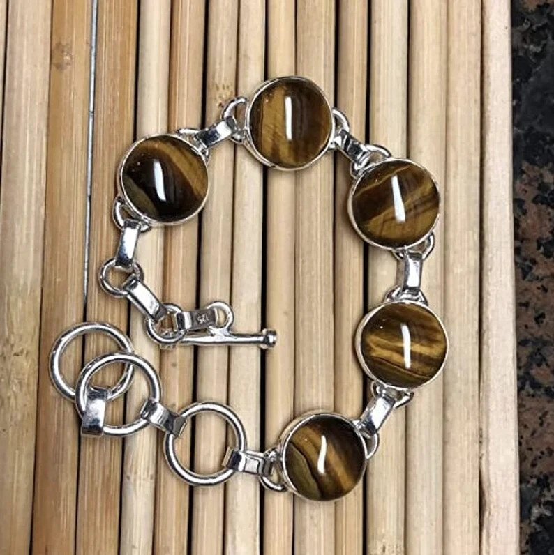 925 Sterling Silver Natural Tiger Eye Bracelet Protection Jewelry Birthday Gifts