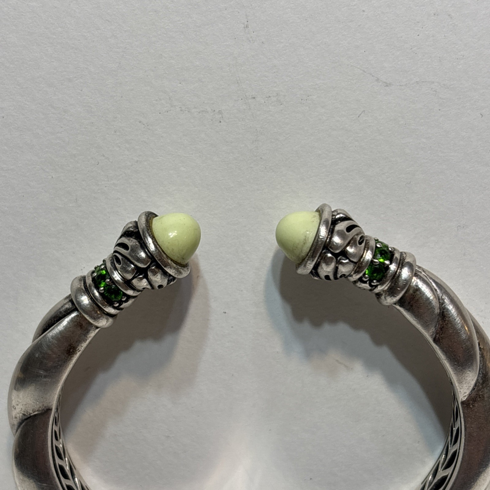 Rare Ann King Bracelet Hinged Cuff Green Sterling Silver Stone