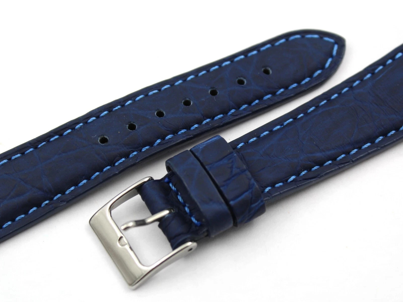 Blue Rubber Crocodile Leather Strap Various Sizes Made Italy Sporty New
