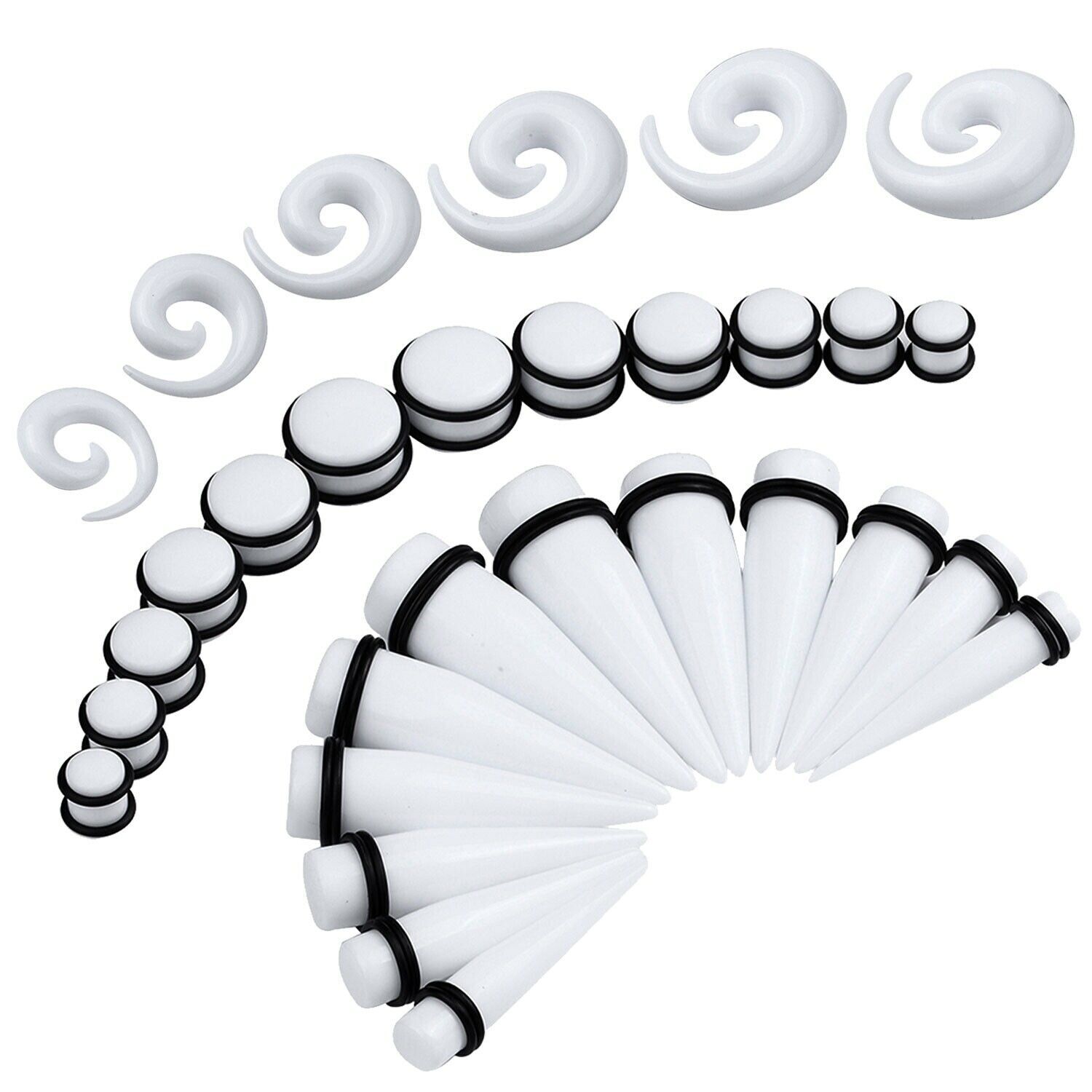 36PCS White Big Gauge Spiral Taper Plug Set Acrylic Ear Stretching Kit 00G-20MM