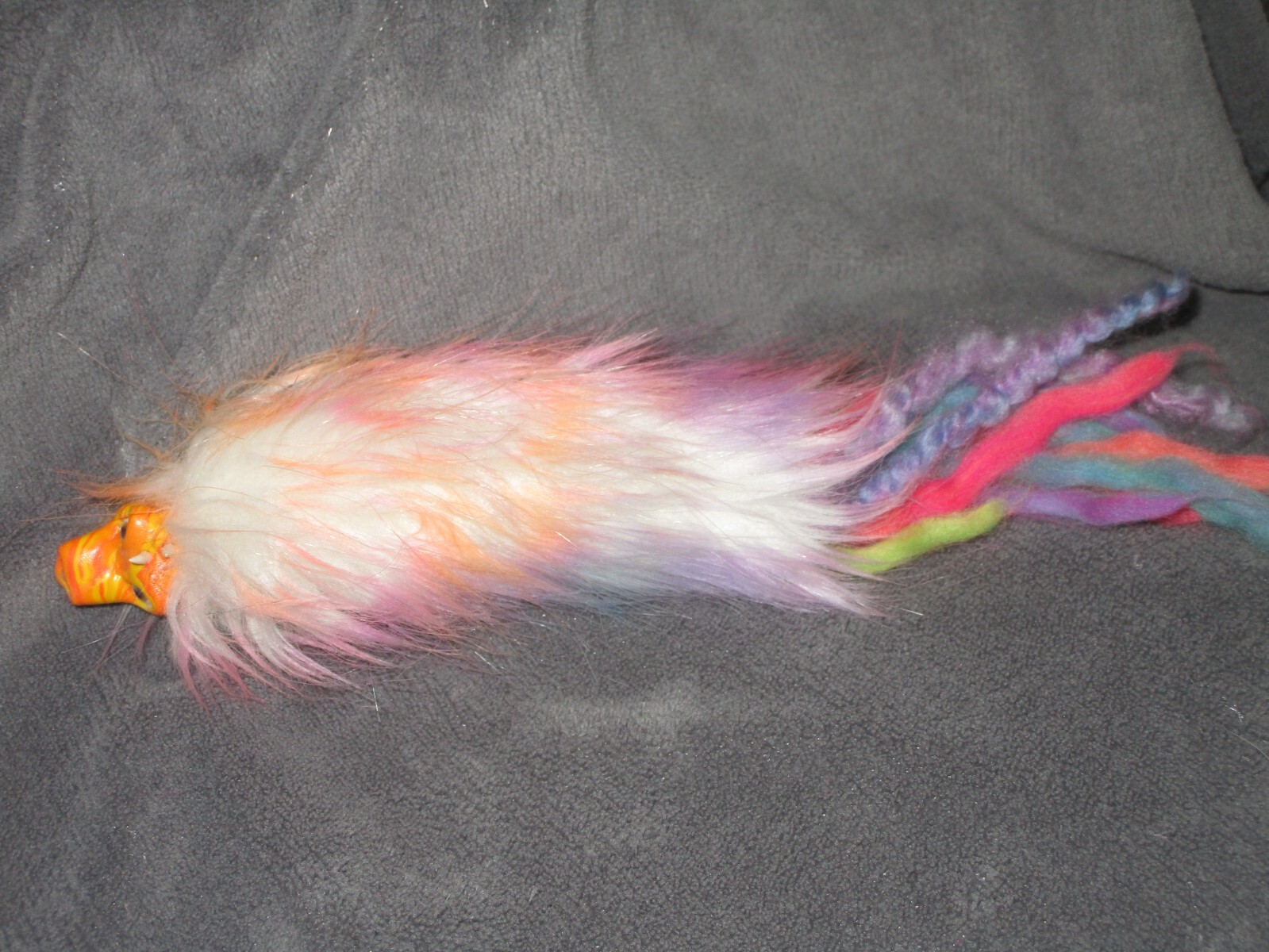 Neon Faux Fur Feathered Serpent Quetzalcoatl Brooch Pin 11″ Sculpted Dragon Face