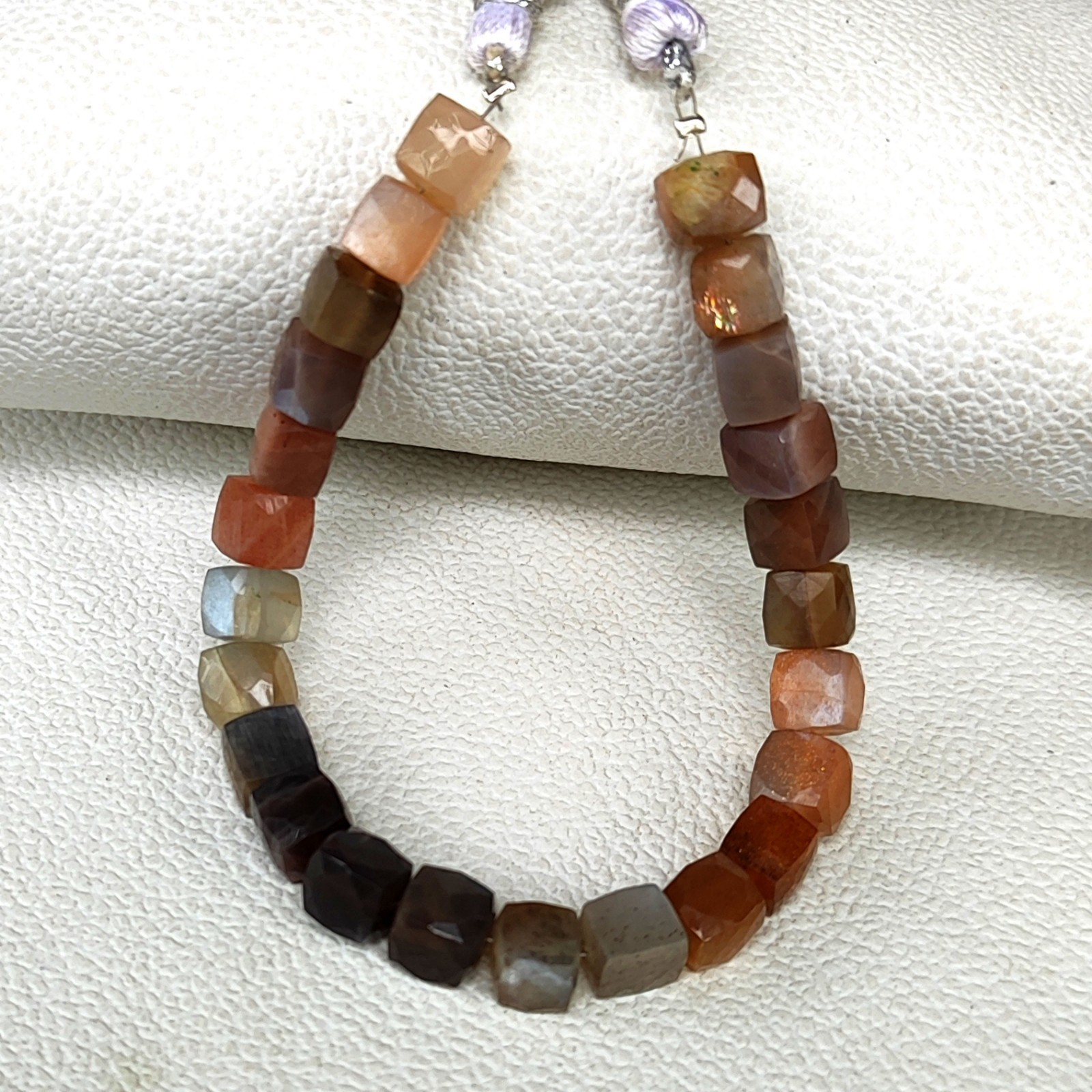 Multicolor Moonstone 7.5mm Faceted Cube Bead 7 Inch Strand Natural India Gems