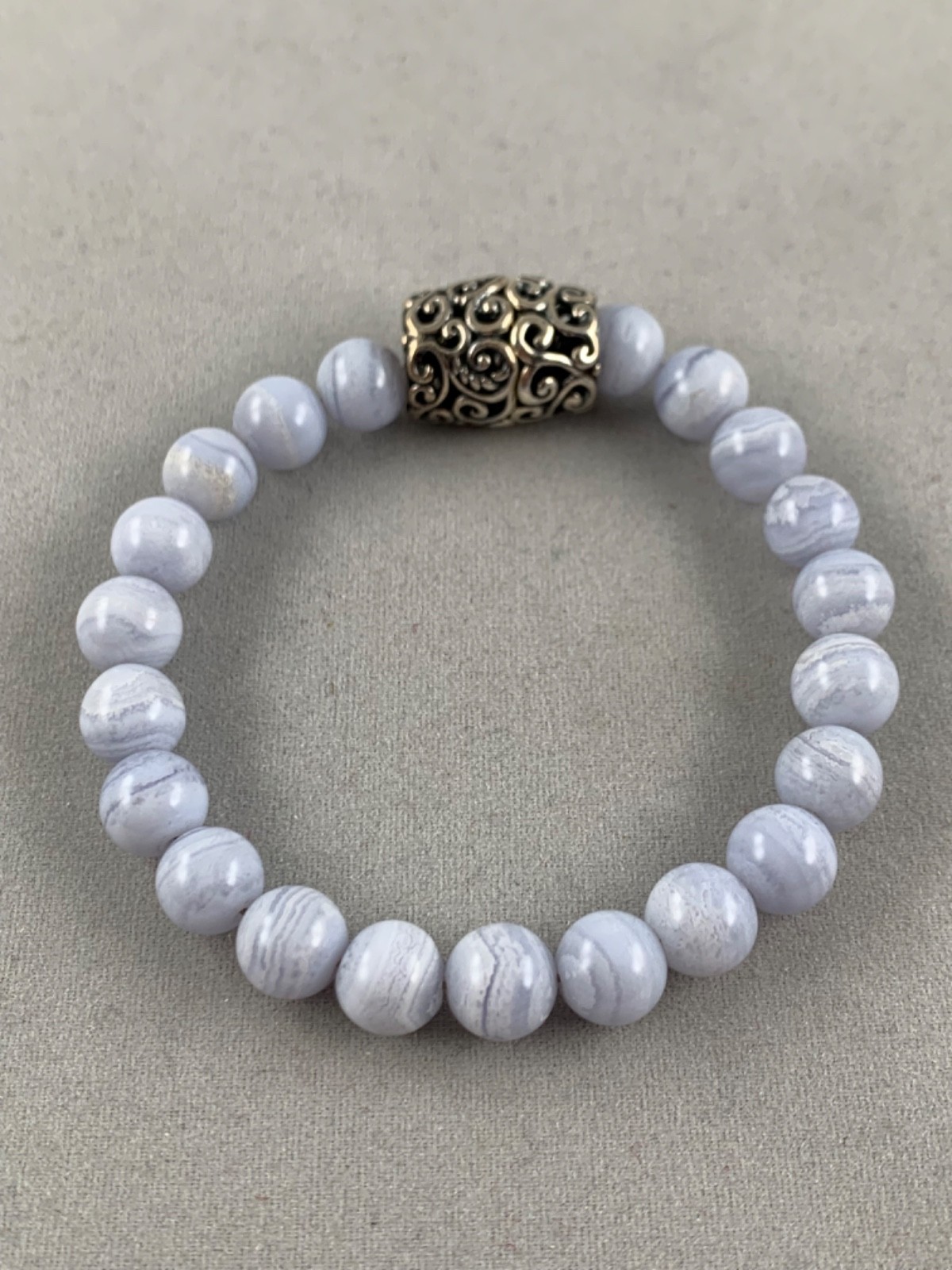 Carolyn Pollack Bracelet Blue Lace Agate Bead Sterling Magnetic Clasp 7.25 in
