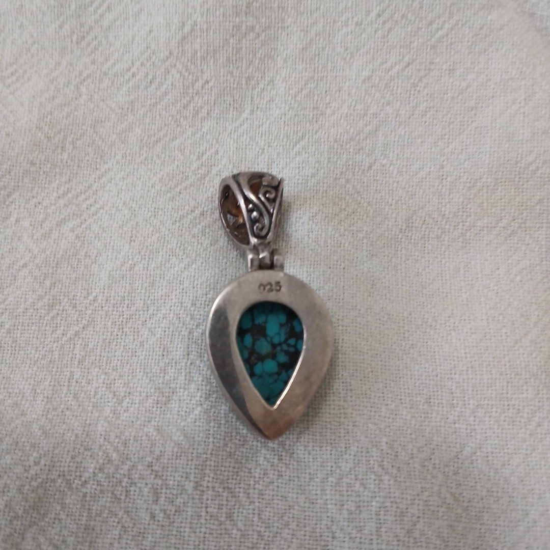 Vintage Turquoise Teardrop Necklace Pendant Stamped “925”