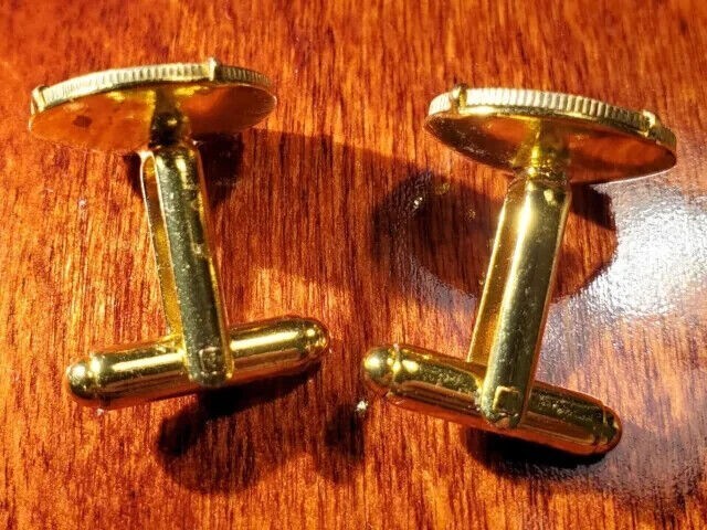Striding Liberty Coin Men’s Cufflinks 14K Yellow Gold Plated Sterling Silver 925