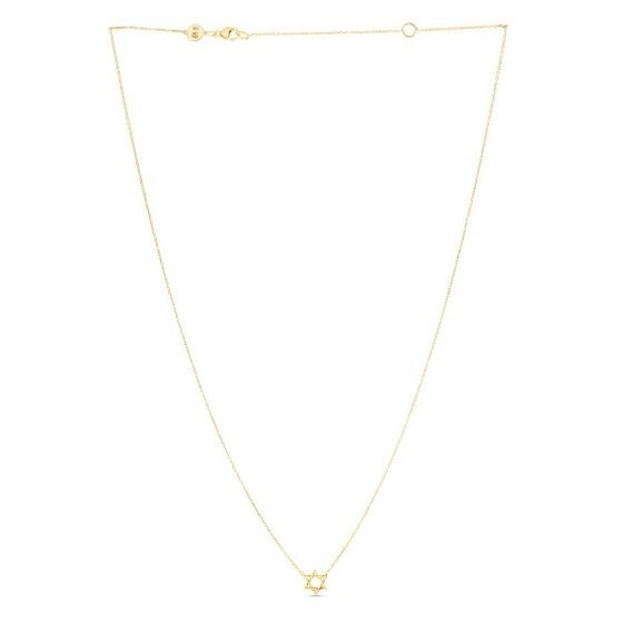 14k Yellow Gold 7mm Mini Star of David 18″ Chain Necklace (jump ring at 16″)