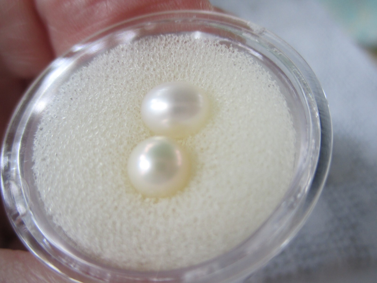 TWO DRILLED GENUINE SALT WATER PEARLS IN GEM JAR