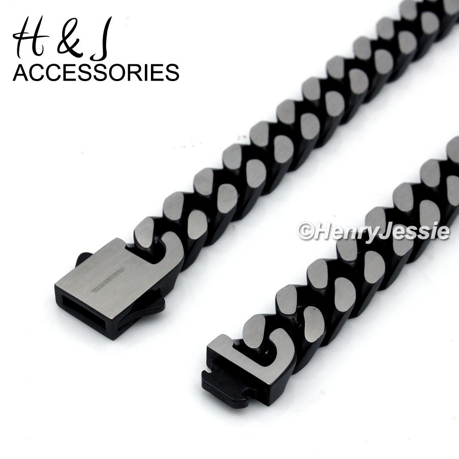16″-40″Stainless Steel 10mm Black Plated/Brushed Silver Cuban Curb Necklace*N173