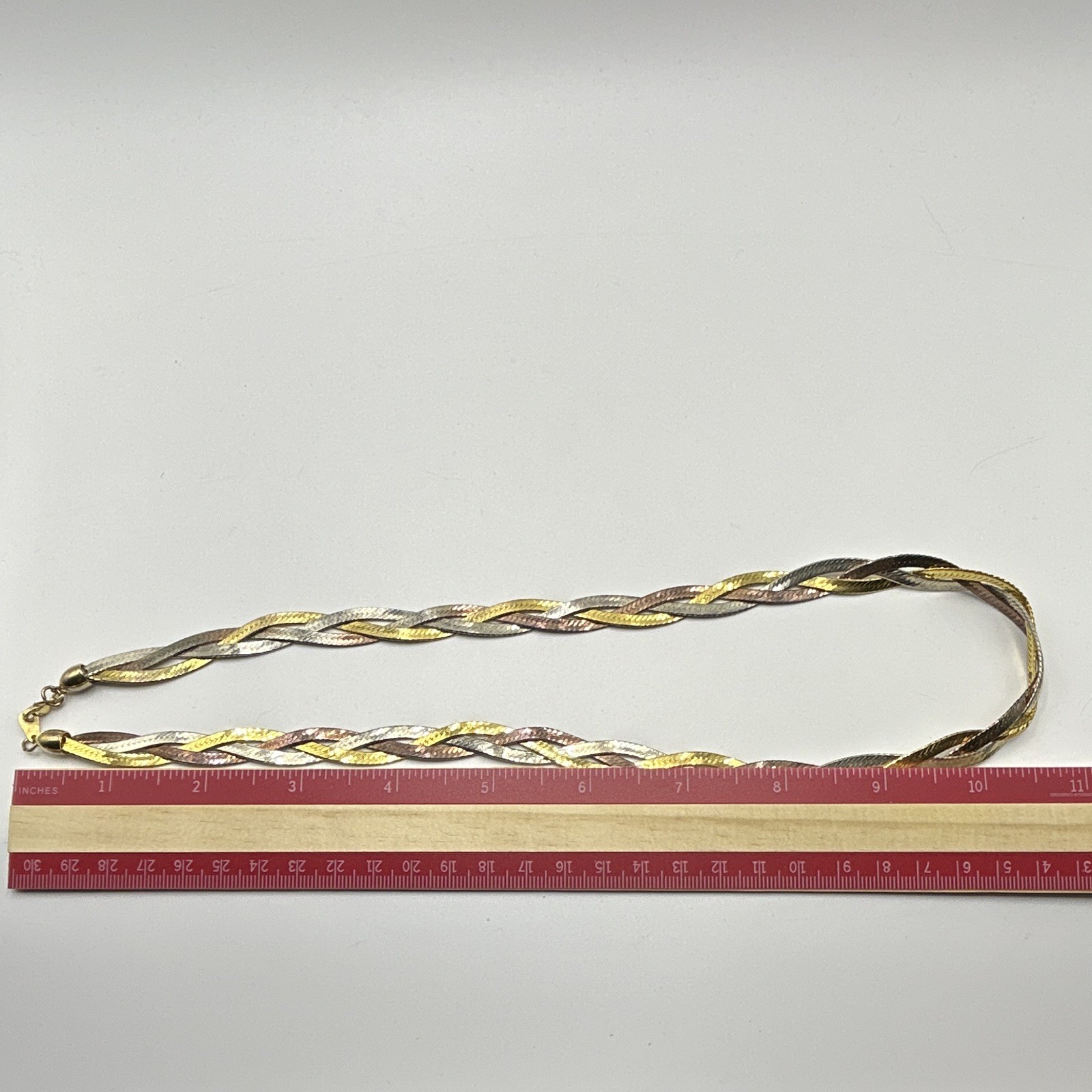 Vintage 3-Piece Jewelry Set 14K GP Tri Color Braided Herringbone Chain Lot