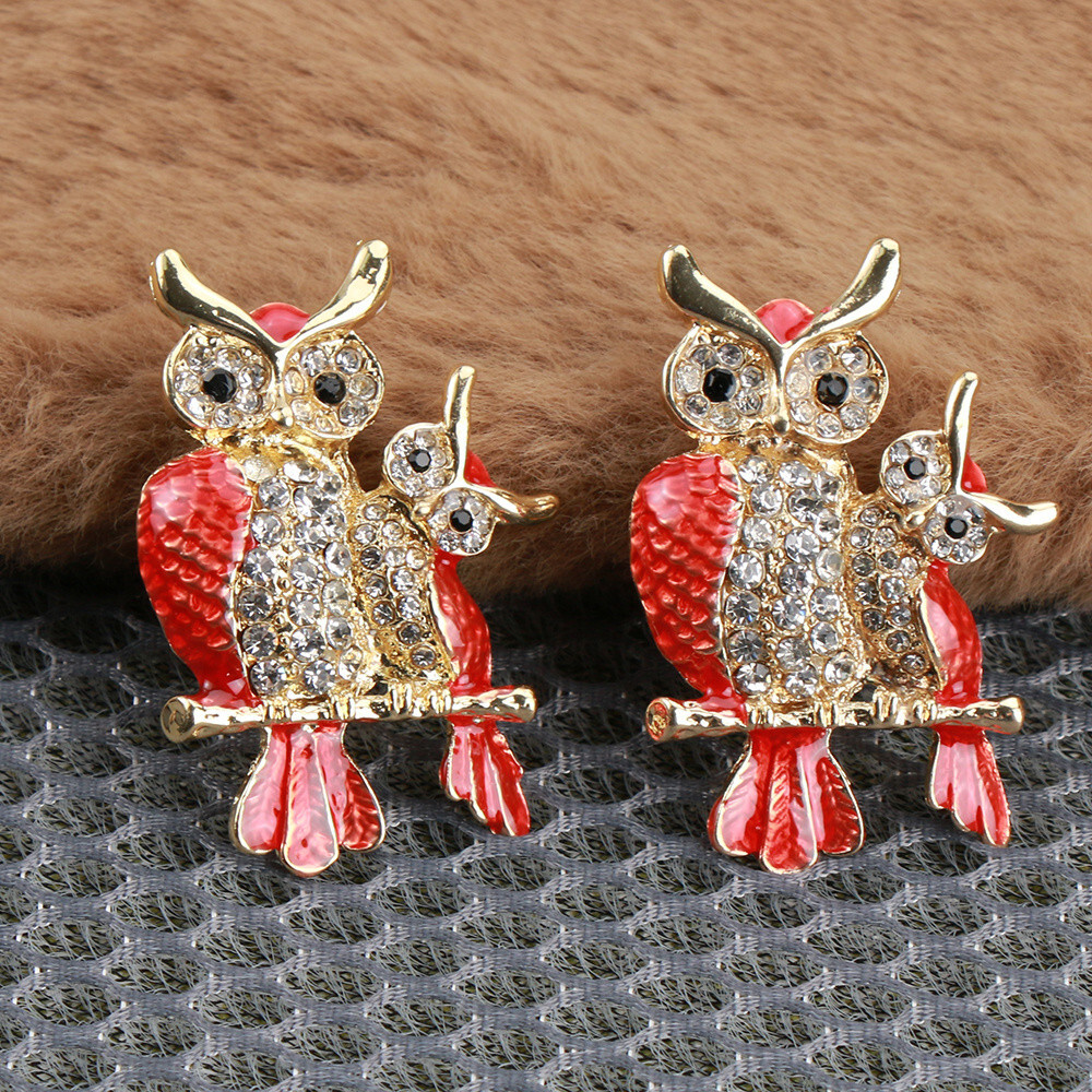 2pcs Fashion Animal Brooch High-end Red Owl Pin Clothing Accessories