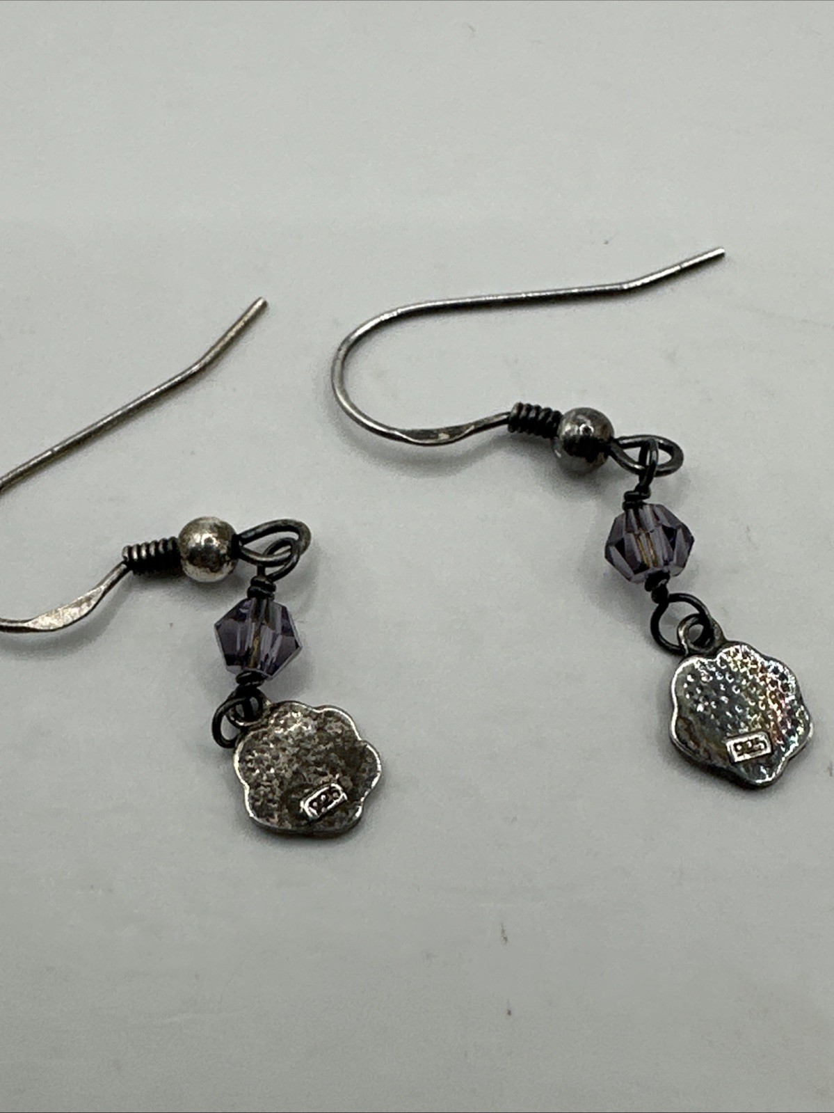 Purple Enamel Puppy Paw Print Dangle Earrings 925 Sterling Silver Dog Lover!