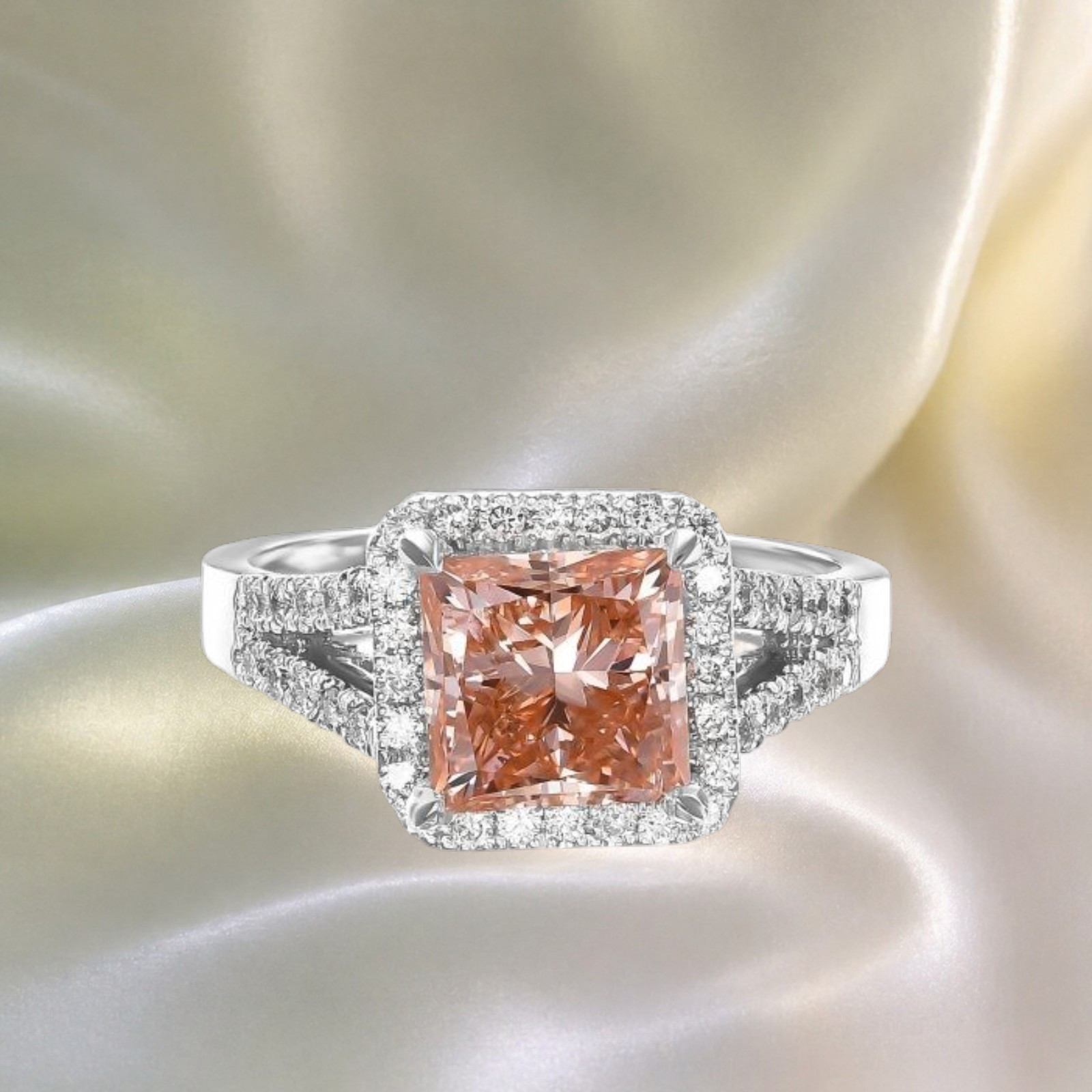 Fancy Vivid Pink Princess Cut 3.00 Ct IGI Lab Grown Diamond Ring 18k White Gold