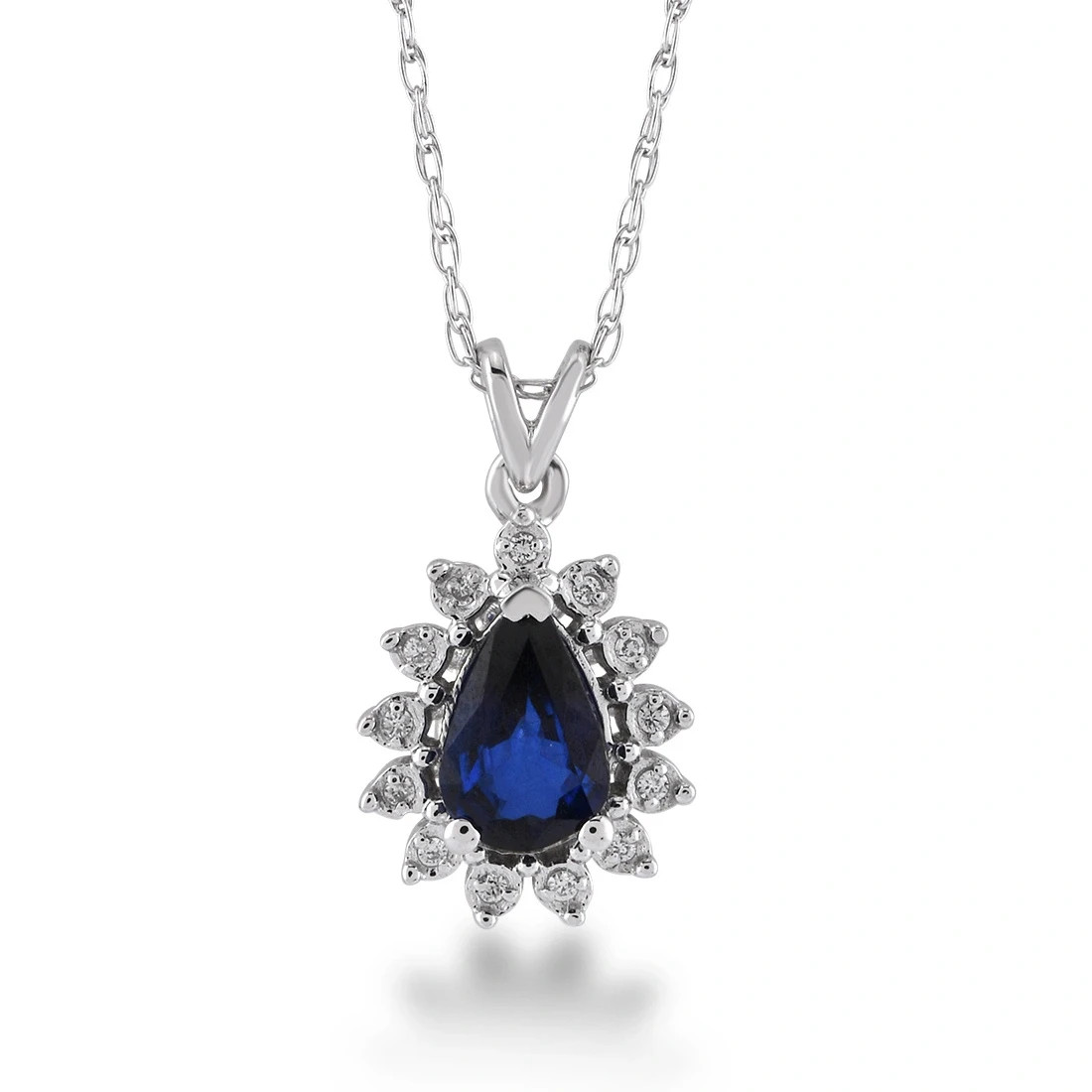 0.32ct Natural Blue Sapphire Diamond Pendant 8K White Gold Halo Necklace 16.5