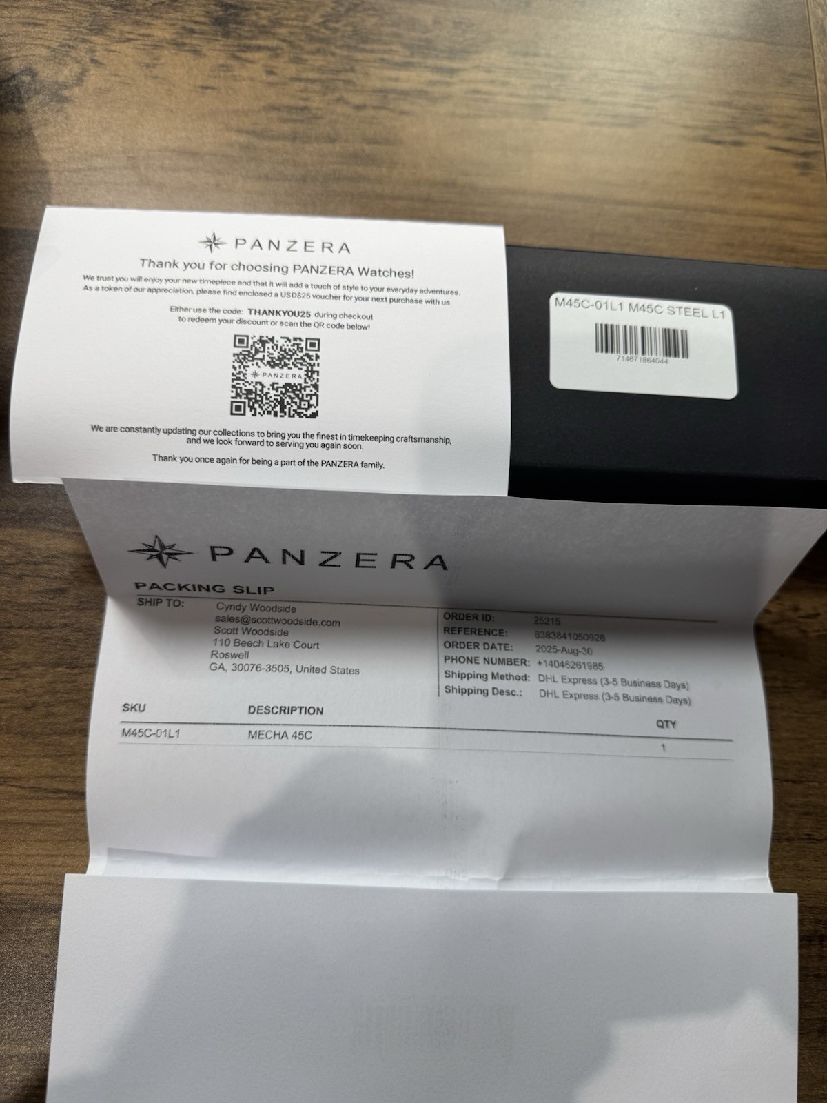 Panzera M45 Chronograph Men’s 45mm Quartz Black Dial Black leather Strap 300m