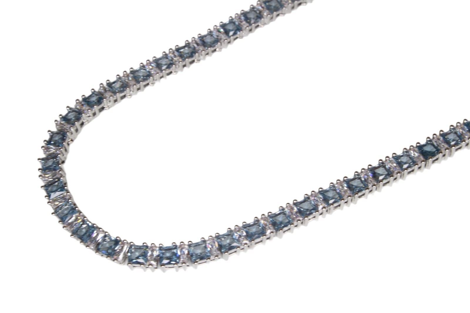 4mm True Blue Tennis Chain Necklace 85ctw BAGUETTE Lab Sim VVS1 Diamond Sapphire