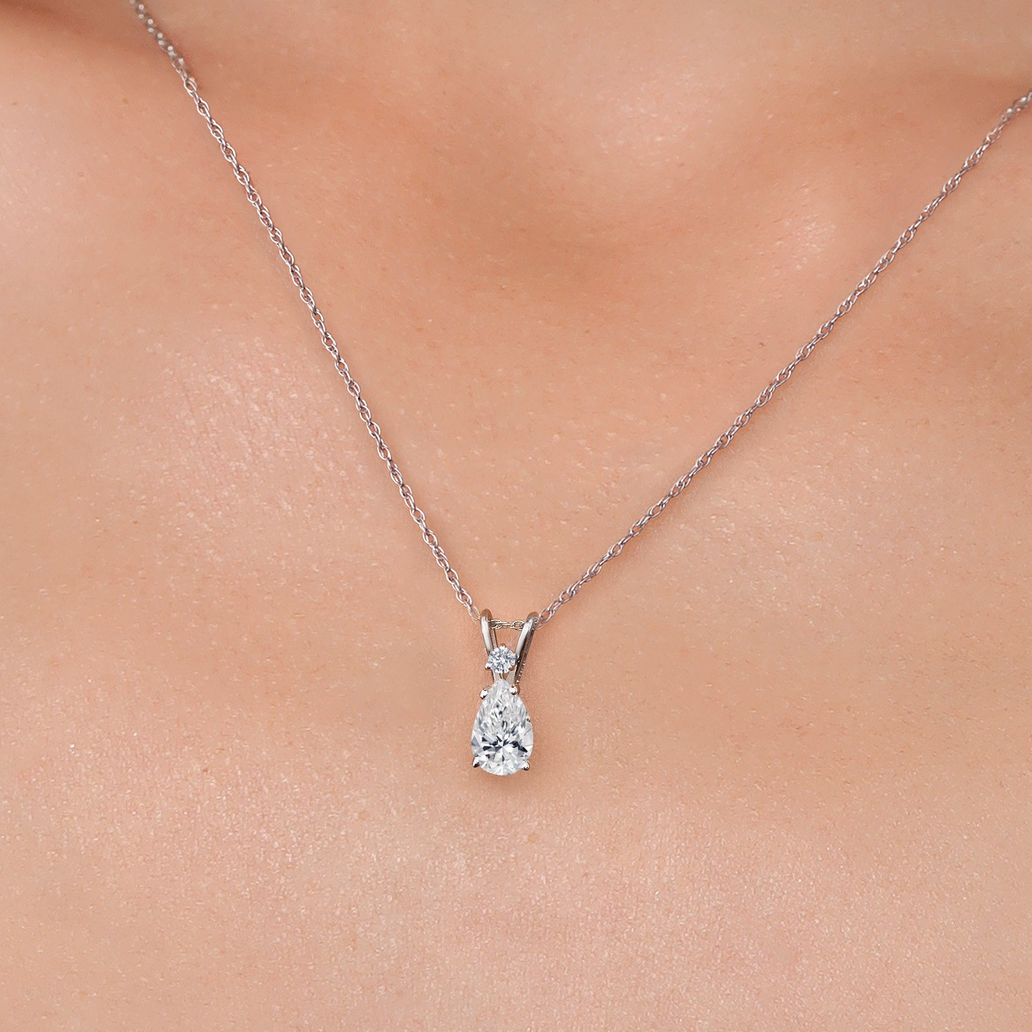 14K White Gold DEF Lab Grown Diamond Pendant Necklace for Women | 0.77 Cttw |