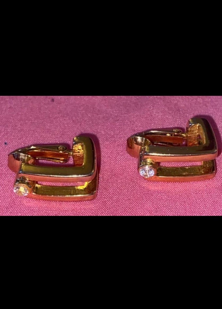 Vintage gold tone rhinestone designer Givenchy clip earrings approx 3/4 in